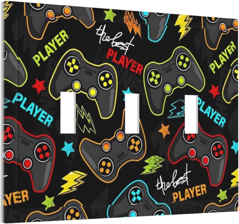 IOFNG Kid Boys Gamer Gaming Game 3 Gang Light Switch Plate Decorative Triple Toggle Wall Plate Cover Electrical Faceplate for Bathroom Home Living Room Decorate - Image 2